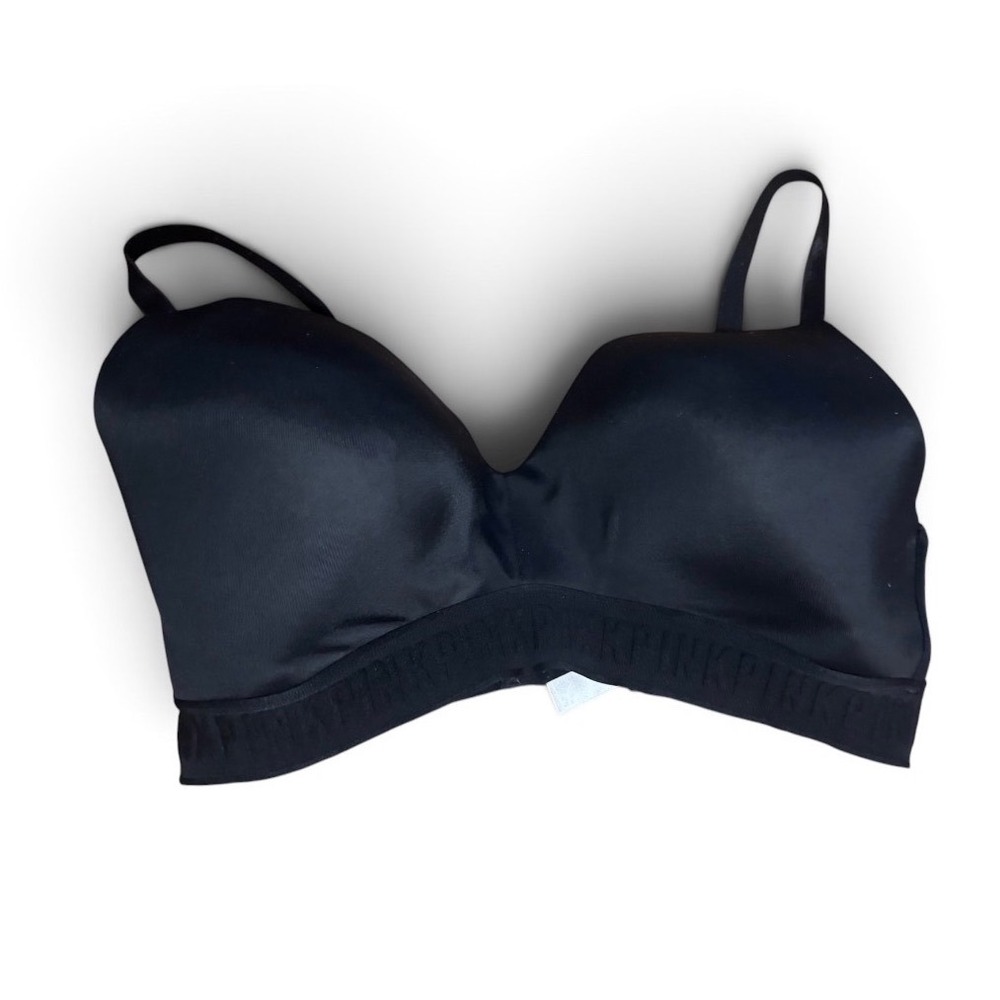 PINK Victoria's Secret Wireless Bra Womens 36DD Black Good Lightly Lined Logo